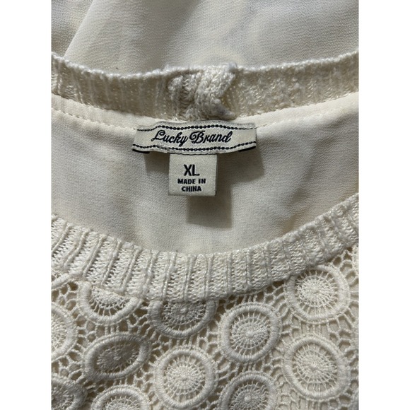Lucky Brand Lace Crochet Sweater Lined Linen Blend Boho Cottage Core Y2 Size XL - Picture 6 of 6